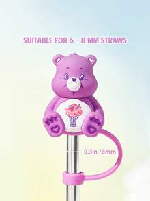 SHEIN X Care Bears 1pc Silicone Bear Pattern Straw Cover (Straw Not Included),Cheer Bear, Gifts - Purple - View 3