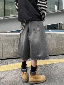 STEELVANCE 男士休閒水洗寬腿牛仔短褲 - 灰色 - 查看 5