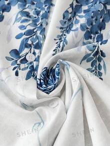 EMERY ROSE Plus Size Women's Floral Print Long Sleeve Casual Shirt Fall - Blue - View 5