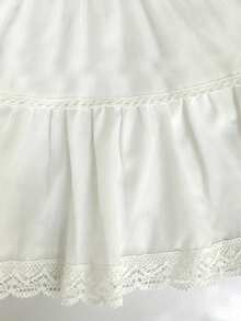 SHEIN Franclia V領百褶蕾絲拼接波點女款上衣 荷葉袖無袖上衣 適合外出與度假 夏季上衣 - 白色 - 查看 5