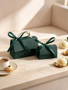1/10/20PCS Faux Pearl Decor Gift Box Set, Darkgreen Pearl Handle Wedding Favor Box, Valentine's Day Wedding Birthday Party Decorations, Floral Letterpress Printed Mini Packaging Bags, Elegant Small Gift Bags For Jewelry Wedding Favors Party Decor - dark green - View 5