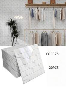 20片裝 3D牆面貼紙，仿瓷磚貼紙，防水防潮，適用於浴室與廚房 - 20pcs - 查看 10