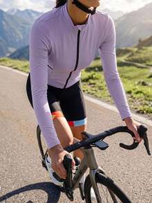 In My Nature Women's Fashion Versatile Zipper Placket Long Sleeve Pocket Cycling Top - Purple - View 1