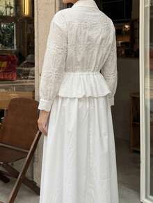 Solavon 女款刺繡百褶繫帶休閒輕盈優雅浪漫派對早午餐約會度假中長洋裝 教師節 白色花卉 秋季 - 白色 - 查看 3