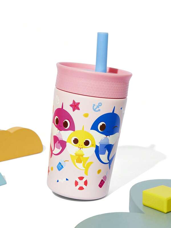 BABY SHARK X SHEIN Cốc hút cho trẻ em chống rò rỉ 360ml/12oz kèm ống hút, bình giữ nhiệt bằng thép không gỉ