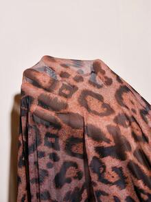 Slumberist Sexy Leopard Print Mesh & Lace Patchwork Camisole Bodysuit With Flared Long Pants Set, Date Night Streetwear, Flattering Fit - Multicolor - View 7