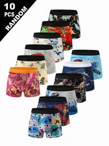 Random 10pcs Boys Cartoon Dinosaur Print Boxer Briefs, Cool Dinosaur Pattern, Comfortable Boxer Underwear - Multicolor - View 1