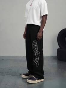Sport MetroGents Pantalones deportivos largos para hombre con estampado de lunares & letras - Negro - Ver 6