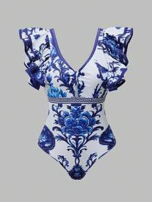 Swim Oasis 女款花卉印花連體泳衣與裙子套裝，適合海灘度假、泳池派對、海灘派對 - 彩色 - 查看 8
