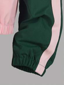 SHEIN 3件組 青少年女孩休閒返校系列 酒紅色拼色連帽拉鍊短版背心 - 彩色 - 查看 4