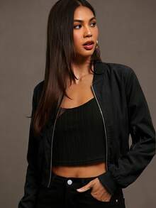 Siren Gaze Zip Up Wind Bomber Jacket In Fall/Winter - Black - View 7