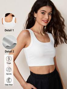SHEIN BASICS 1件純色短版背心夏季上衣 - 白色 - 查看 10