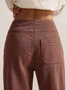 EMERY ROSE EMERY ROSE Jeans casuales holgados y acampanados para mujer con diseño de cremallera en la cintura trasera - Marrón - Ver 7