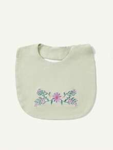 SHEIN 5件組新生兒嬰兒刺繡花卉口水巾，男女嬰兒防吐奶巾，嬰兒禮物 - 粉黃 - 查看 4