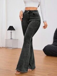 SHEIN Tall 女款休閒純色牛仔褲，簡約時尚，適合日常穿著，高個女性適用 - 黑色 - 查看 7