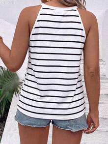 EMERY ROSE Retro Striped With Red Heart Accent Casual Basic Round Neck Sleeveless Tank Top, Plus Size - Multicolor - View 2