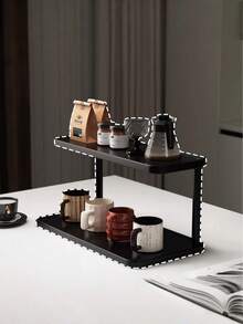 Estante de almacenamiento de escritorio negro, organizador de portavasos, estante de escritorio para tazas de agua, tazas de café, juegos de té - Negro - Ver 3