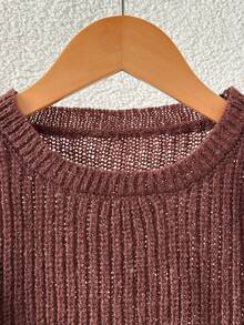 Cozy Pixies Baby Girl Baby Girl Loose Casual Minimalist Comfortable Round Neck Sleeve Tie Decor Autumn Winter Sweater Brown,Long Cardigan Back To School Sweater - Brown - View 4