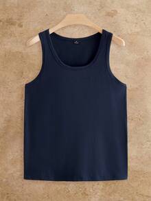 HIMLAND Men's Solid Color Casual Versatile Daily Wear Top - Navy Blue - View 3