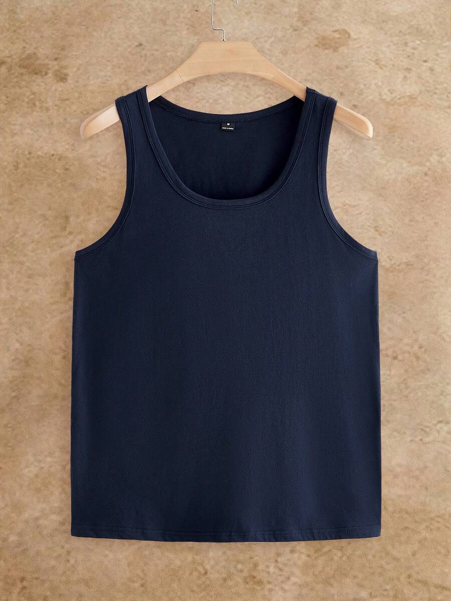 HIMLAND Men's Solid Color Casual Versatile Daily Wear Top - Navy Blue - View 1