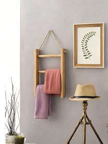 1PC 3 Tier Large Solid Wood Vintage Rustic Ladder Shelf Towel Rack Display Stand For Bathroom Living Room Store Home Decor Freestanding Storage Organizer - wood color - View 4