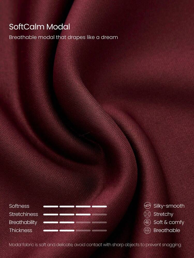 GLOWMODE Celana Panjang Santai Panjang 32'' Tinggi, Bahan SoftCalm Modal Glow Lembut, Halus, Nyaman, Bernapas, Potongan Longgar, Pinggang Tinggi, Saku Samping, Kaki Lebar, Cocok untuk Pakaian Kasual Sehari-hari - Burgundy - View 5
