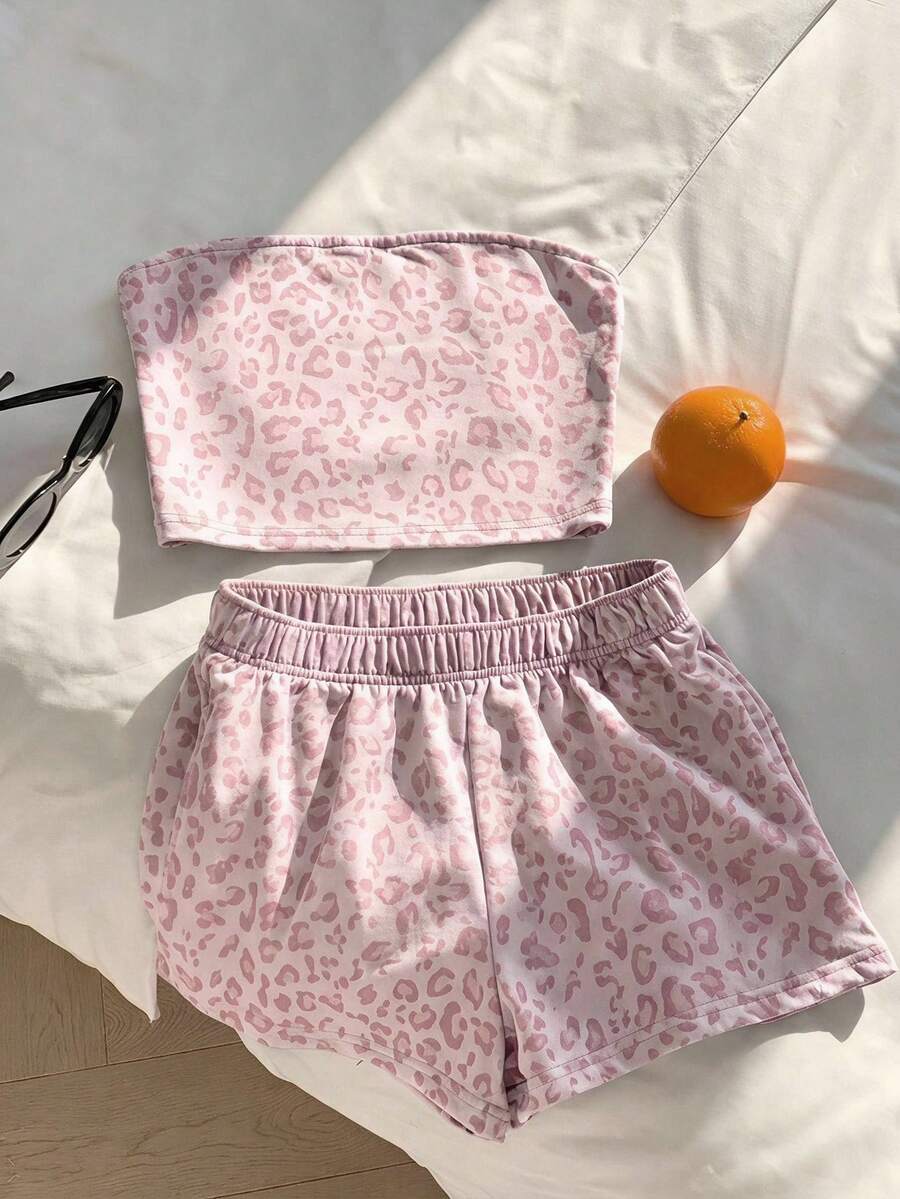 Comfortcana 淺豹紋女款兩件套套裝,適合度假、畢業季、夏季上衣、日常通勤、約會、派對、秋冬/夏季、聖誕節、新年、感恩節、派對、婚禮、海灘、畢業典禮、時尚、優雅、休閒、外出、約會、預購、通勤、閃亮、情人節、優雅、度假、休閒 - 彩色 - 查看 1