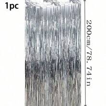 1/2/3pcs/Set 100*200cm Silver Tassel Ribbons, Party Decor Curtain, Shiny Metallic Texture Design, Suitable For Photography Studio Props, Birthday Party, Bridal Shower, Wedding, - silver - View 10