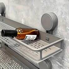 1pc Suction Cup Bathroom Storage Rack, No Drilling Needed Aluminum Shower Caddy - Wall Mounted Space Saving Organizer For Shampoo, Conditioner And Bath Essentials - multicolor - View 6
