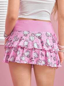 HELLO KITTY AND FRIENDS | SHEIN Rok Wanita Motif Kartun Kasual Serbaguna Model Kue - Baby Pink - View 2