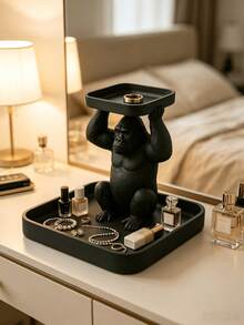 1PC 3D Printed Unique Gorilla Shape Durable Desktop Tray Organizer For Jewelry Cosmetics Keys Home Decor Ornament No Electricity Needed Multifunctional Catch All Storage Box Decorative Room Accent Gift - Black - View 9
