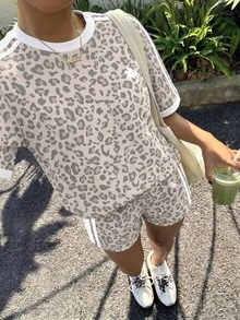 Muchica 女款夏季字母與檸檬印花圓領短袖T恤搭配條紋短褲休閒兩件套 - 彩色 - 查看 5
