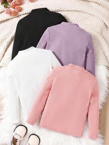 SHEIN Tween Girl 最平價 Tween Girl 買1送3 4件組 素色修身休閒圓領上衣 - 彩色 - 查看 2