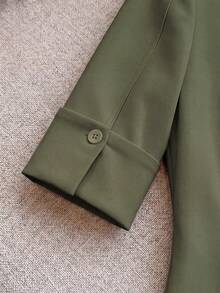 SHEIN Franclia 女款純色圓領休閒百搭日常穿著襯衫 - 軍綠色 - 查看 5