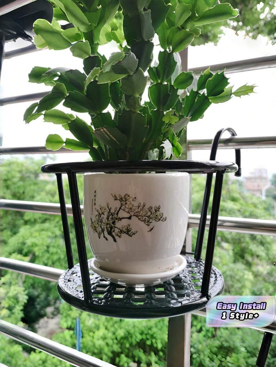 1件裝黑色鍛鐵掛式花盆支架附掛鉤,耐用防鏽承重穩固,易安裝金屬植物籃架,適用陽台、露台、圍欄、花園牆面裝飾 - A - 查看 1