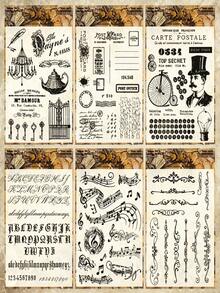 Handbook Transparent Silicone Stamp With Retro Background Base Stamp For DIY Decorative Handbooks, Rubber Stamp For Music Scores, Letters - 1set - View 3
