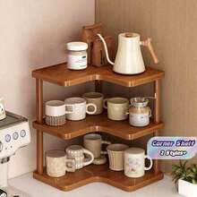 1 kệ góc lưu trữ nhiều tầng phong cách vintage bằng gỗ, kệ tổ chức góc bếp, giá đỡ cốc/ly/tách cà phê, kệ lưu trữ đa năng để bàn, kệ gia vị, kệ sách để bàn và kệ sắp xếp đồ gia dụng, phù hợp cho nhà bếp và văn phòng - Nhiều màu - Xem 3