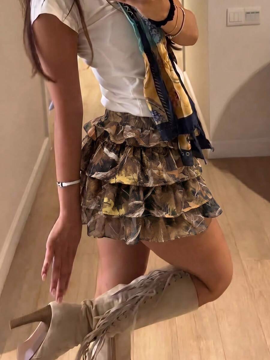Rina Fox Leopard Print Puff Ruffle Cake Skirt Spring Summer Style Skirt - Multicolor - View 1