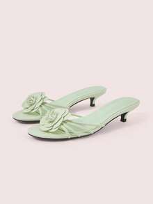 CUCCOO DOLLMOD Zapatillas de estilo francés elegantes, cómodas y versátiles para ir al trabajo, con tacón bajo, punta redonda, diseño de gatito y dama, punta abierta, para clima frío - Verde manzana - Ver 2