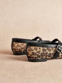 Rosivie Women's Casual Leopard Print Buckle Design Flat Loafers, Versatile For Daily Wear - Brown - View 6
