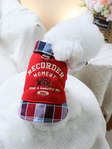 PETSIN 1 Piece Retro Plaid Lapel Patchwork Red Pet Hoodie, Embroidered Camera Small Cat And Dog Retro Style Clothes - Red - View 5