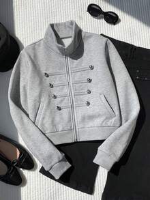 Comfortcana Women's Solid Color Pocket Casual Versatile Daily Long Sleeve Sweatshirt Autumn For Women Back To School Going Out Y2K Top Streetwear - Grey - View 7