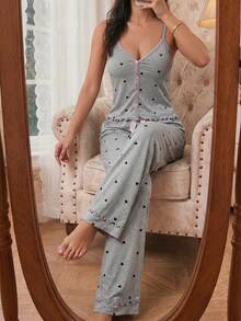 Modelyn Sweet Heart Strap Pajama Set For Women - Grey - View 5