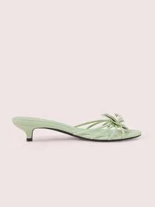 CUCCOO DOLLMOD Zapatillas de estilo francés elegantes, cómodas y versátiles para ir al trabajo, con tacón bajo, punta redonda, diseño de gatito y dama, punta abierta, para clima frío - Verde manzana - Ver 8