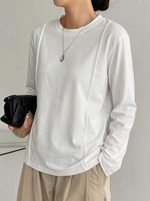Dazy-Less Spring/Autumn Casual Versatile Solid Color Long Sleeve T-Shirt - White - View 5