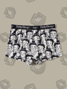 Betty Boop x SHEIN 女款字母腰帶休閒舒適低腰內褲 - 黑與白 - 查看 2