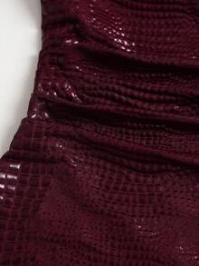 Sweetra Damen-Bluse in Burgunderrot mit hohem Kragen, plissiert, figurbetonend und asymmetrischem Saum, Tanktop-Stil - Bordeaux - Übersicht 6