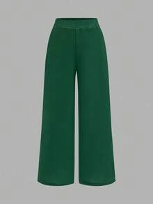 SHEIN 女童寬鬆休閒極簡舒適圓領套頭卡通圖案T恤與長褲套裝 - 綠色 - 查看 3