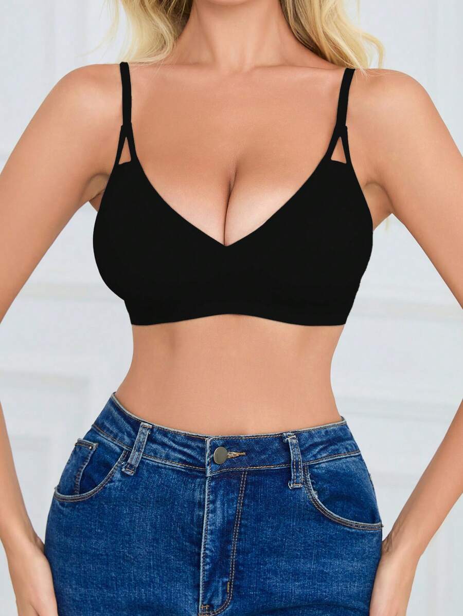 SHEIN 女款無縫內衣,1件 - 黑色 - 查看 1