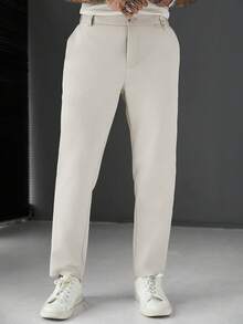 SLATEMANN Men's Solid Color Casual Business Suit Pants With Pockets - Beige - View 4